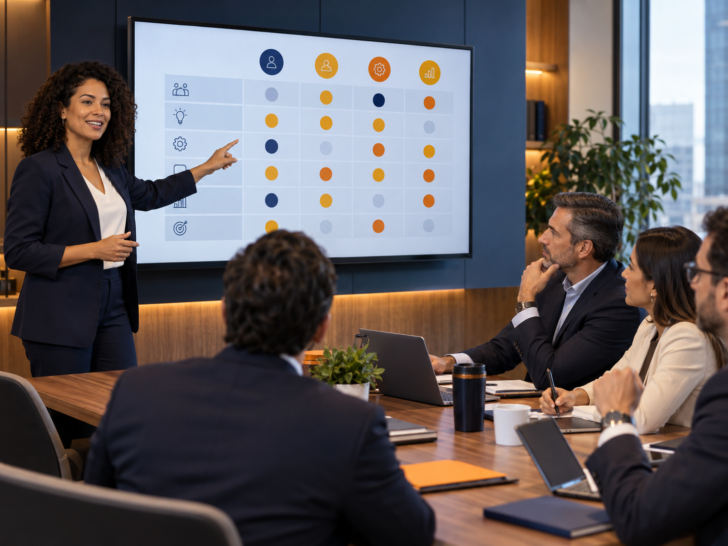 Líder de Recursos Humanos apresentando um mapa visual de competências